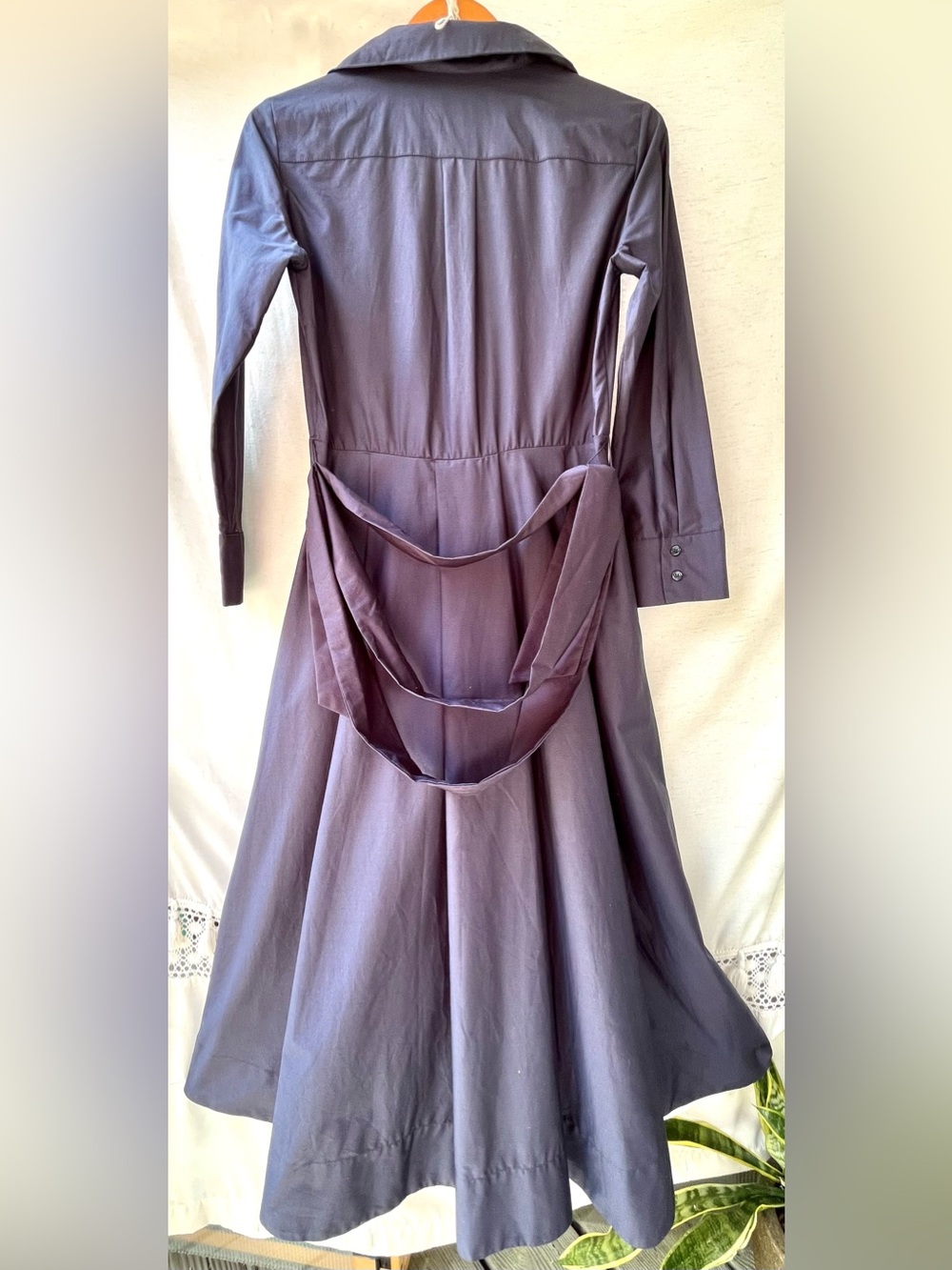 Zara Cotton Poplin Navy Shirt Dress Long Sleeves Turn-Down Collar Pockets Small - Picture 13 of 14